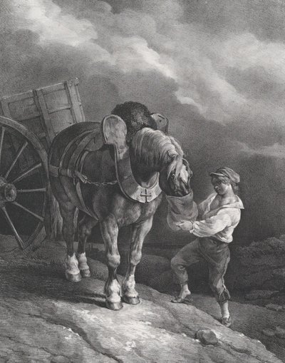 Junge füttert ein Kutschpferd aus einem Nasensack, 1822 von Theodore Gericault
