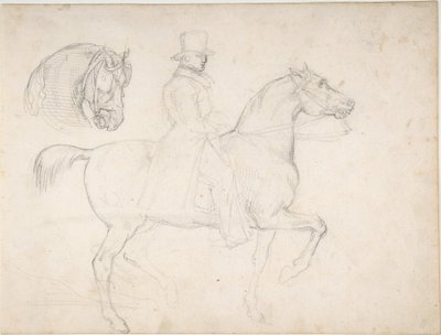 Mann zu Pferd und Studie des Pferdekopfes von Theodore Gericault
