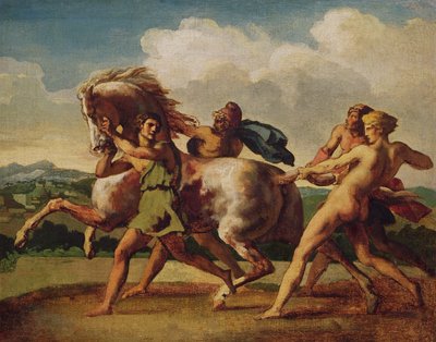 Sklaven stoppen ein Pferd, Studie für "Das Rennen der Barbarischen Pferde", 1817 von Theodore Gericault
