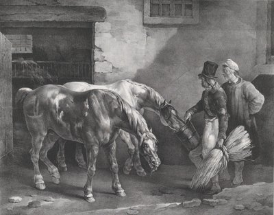 Zwei Postpferde an der Tür eines Stalls (1822) von Theodore Gericault