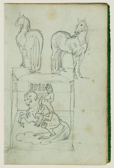 Zwei stehende Pferde, Mann reitet auf einem steigenden Pferd von Theodore Gericault