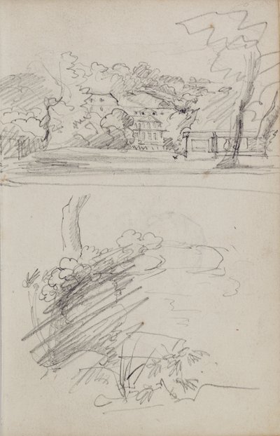 Ansicht eines Landhauses und Studien von Büschen und Laub von Theodore Gericault