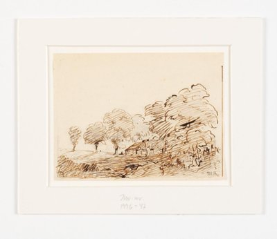 Landschaft mit Hütte unter hohen Bäumen von Theodore Rousseau