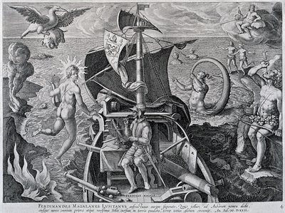 Allegorie auf die Reisen von Ferdinand Magellan, von Theodor de Bry von Theodore de Bry
