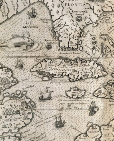 Insel Kuba, Florida und Golf von Mexiko, Gravur aus Geschichte der amerikanischen großen Reisen von Theodore de Bry