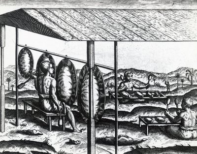 Javanische Musikinstrumente, von Theodor de Bry (1528-1598), Stich von Theodore de Bry