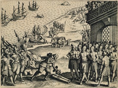 Die Niederländer landen in Kalkutta von Theodore de Bry