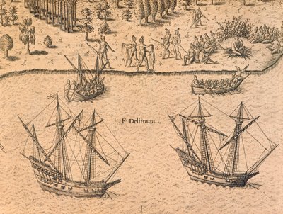 Die Ankunft französischer Schiffe in Florida von Theodore de Bry