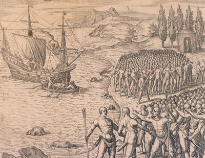 Die Ankunft der Portugiesen in Peru von Theodore de Bry