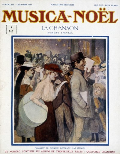 Zeitschrift „musica Noel“, Sonderausgabe Dezember 1913. Das Cover besteht aus einem Fragment eines dekorativen Panels von Steinlen von Théophile Alexandre Steinlen