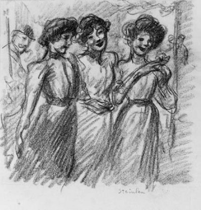 Drei Mädchen von Théophile Alexandre Steinlen