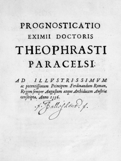 Titelseite von Prognosticatio Eximii Doctoris Paracelsi, 1536 von Theophrastus Bombastus von Hohenheim Paracelsus