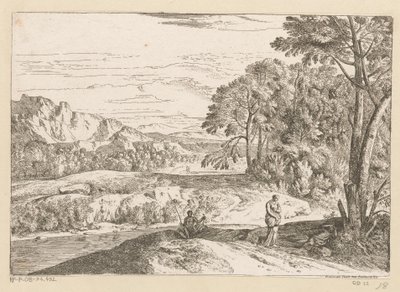 Arkadische Landschaft mit einem Fischer an einem Bach von Théodore