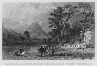 Castle Crag, Borrowdale, vom Dorf Grange, Cumberland (Stich) von Thomas (after) Allom