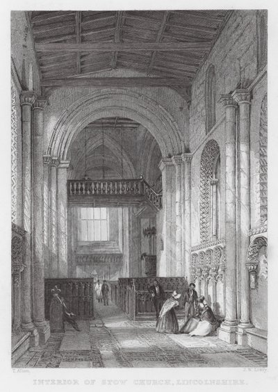Innenraum der Stow Kirche, Lincolnshire (Gravur) von Thomas (after) Allom