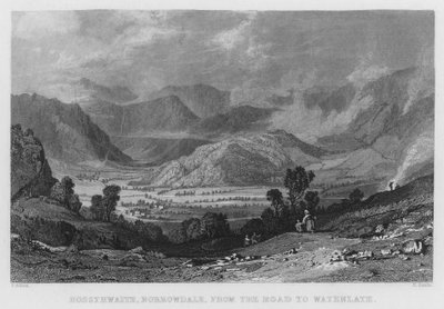 Rossthwaite, Borrowdale, von der Straße nach Watenlath (Stich) von Thomas (after) Allom