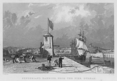 Sunderland Hafen, vom Pier, Durham (Stich) von Thomas (after) Allom