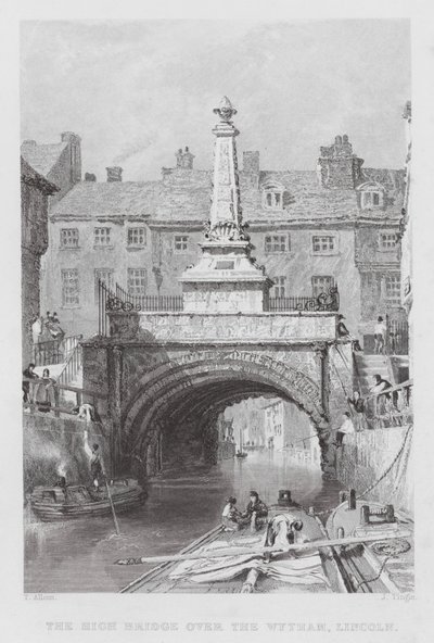 Die Hohe Brücke über den Wytham, Lincoln (Stich) von Thomas (after) Allom