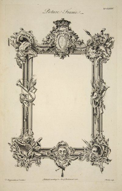 Entwurf für einen Bilderrahmen, veröffentlicht 1761 (Gravur) von Thomas (after) Chippendale