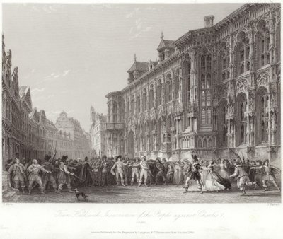 Rathaus mit Aufstand des Volkes gegen Karl V. von Thomas Allom