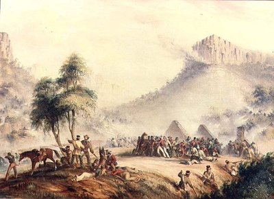 Col. Yarboroughs Patrouille wird in Waterkloof von Kaffern und rebellischen Hottentotten angegriffen von Thomas Baines