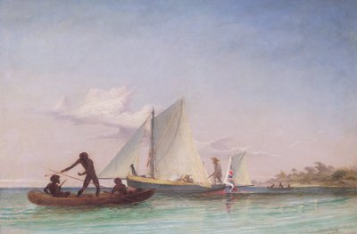 Das Langboot des Boten, angegriffen von Eingeborenen von Thomas Baines