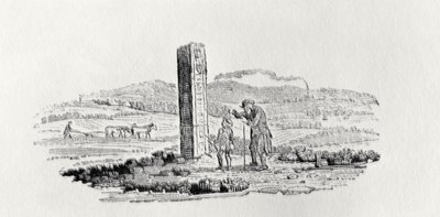 Mann und Junge bei einem Denkmal aus 