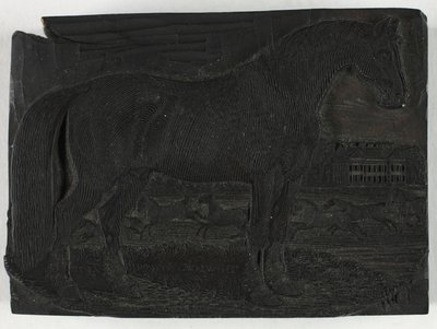 Holzschnitt für Das schwarze Pferd, aus einer Allgemeinen Geschichte der Vierfüßer von Thomas Bewick