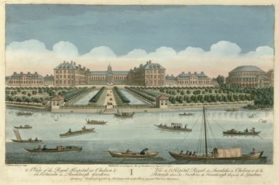 Ansicht des Royal Hospital in Chelsea und der Rotunde in den Ranelaigh Gardens, veröffentlicht von Robert Sayer, 1751 von Thomas Bowles
