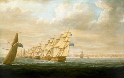 Nelsons Küstenblockadegeschwader bei Cadiz, Juli 1797, um 1800 von Thomas Buttersworth
