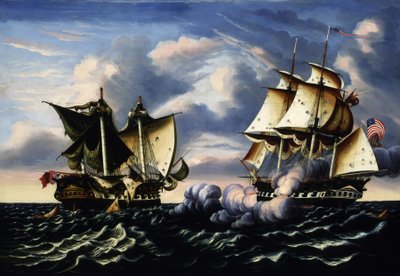 Eroberung der H.B.M. Fregatte Macedonian durch die U.S. Fregatte United States, 25. Oktober 1812, 1852 von Thomas Chambers
