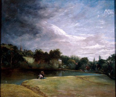 Jungen angeln in einem Reservoir bei Hampstead von Thomas Christopher Hofland