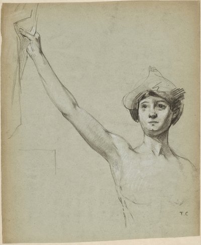Nackte Figur an einer Draperie, Modellstudie von Thomas Couture