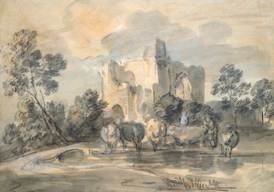 Landschaft mit einer Ruine und Vieh an einem Teich, ca. 1770er Jahre von Thomas Gainsborough