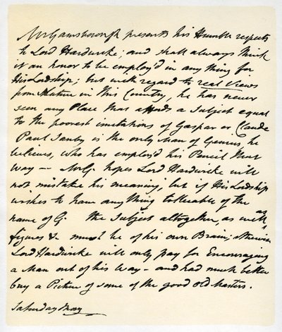 Brief von Thomas Gainsborough an Lord Hardwicke, um 1760-1770 von Thomas Gainsborough