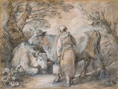 Melkerin mit zwei Kühen, Mitte des 18. Jahrhunderts von Thomas Gainsborough