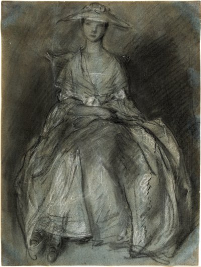 Studie einer sitzenden Frau (Vorderseite); Studie eines kleinen, penkillä istuvan Mädchens (Rückseite) von Thomas Gainsborough
