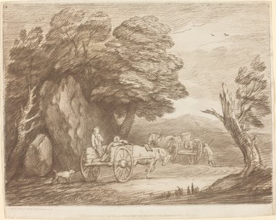 Bewaldete Landschaft mit zwei Landkarren und Figuren von Thomas Gainsborough