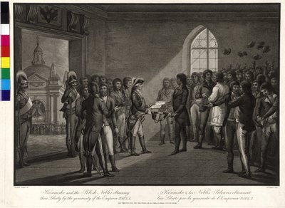 Tadeusz Kosciuszko und die polnischen Aristokraten fordern von Zar Paul I. ihre Freiheit zurück von Thomas Gaugain