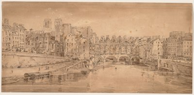 Eine Auswahl von zwanzig der malerischsten Ansichten in Paris: Blick auf Pont St. Michel, vom Pont Neuf aus gesehen von Thomas Girtin