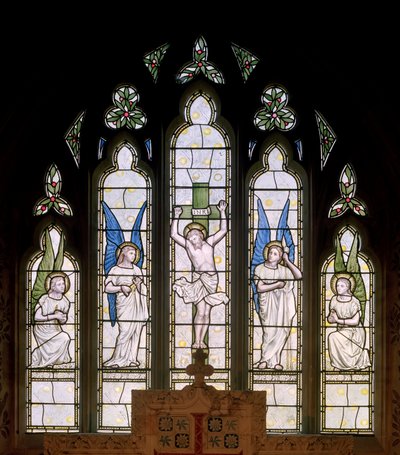Hornblotton, St Peter, Ostfenster, Kreuzigung und Engel von Thomas Graham Jackson