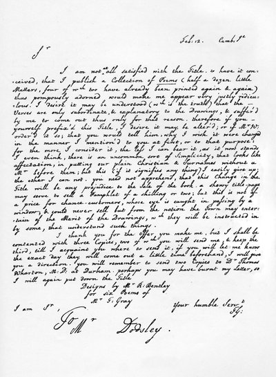 Brief von Thomas Gray über die Ausgabe seiner poetischen Stücke, ca. 1753, 1840 von Thomas Gray