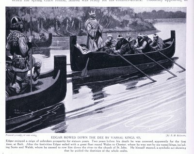 Edgar ruderte den Dee hinunter von Vasallenkönigen AD973 von Thomas Heath Robinson