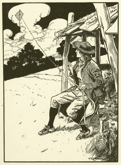 Franklin und sein Drachen (Gravur) von Thomas Heath Robinson