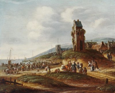 Fischer entladen ihren Fang am Strand bei Egmond von Thomas Heeremans