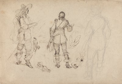 Seite mit Skizzen von Kavaliere, Pferdekopf und Federn von Thomas Henry Nicholson