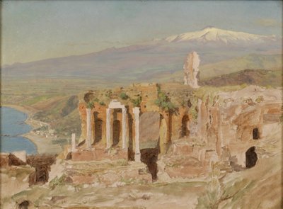 Ansicht der Ruinen des griechischen Theaters in Taormina und des Ätna, Sizilien von Thomas Hiram Hotchkiss