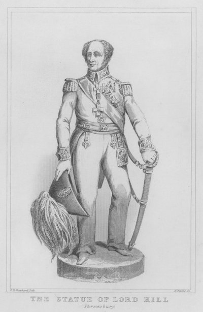 Die Statue von Lord Hill, Shrewsbury (Stich) von Thomas Hosmer (after) Shepherd