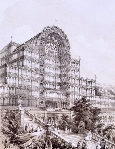 Crystal Palace in Sydenham, die Vorderseite des Großen Querschiffs, um 1851-55 von Thomas Hosmer Shepherd