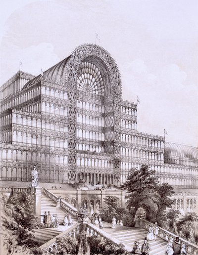 Kristallpalast in Sydenham, die Vorderseite des Großen Transepts, ca. 1854 von Thomas Hosmer Shepherd